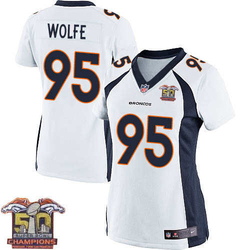 Women's Elite Derek Wolfe Super Bowl 50 Champions Nike Jersey White Road - #95 NFL Denver Broncos